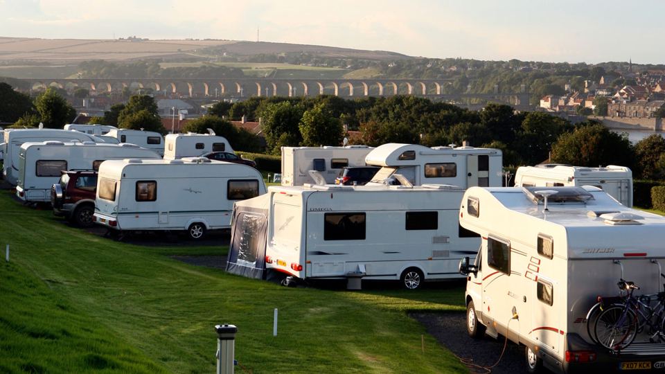 Motorhomes on terraced grass