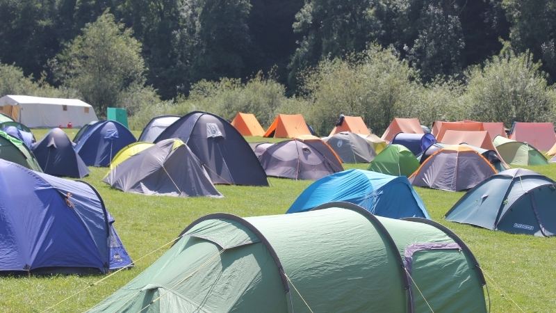 Tents pitched on the grass