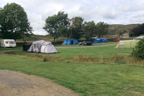 Tent pitches on open grass