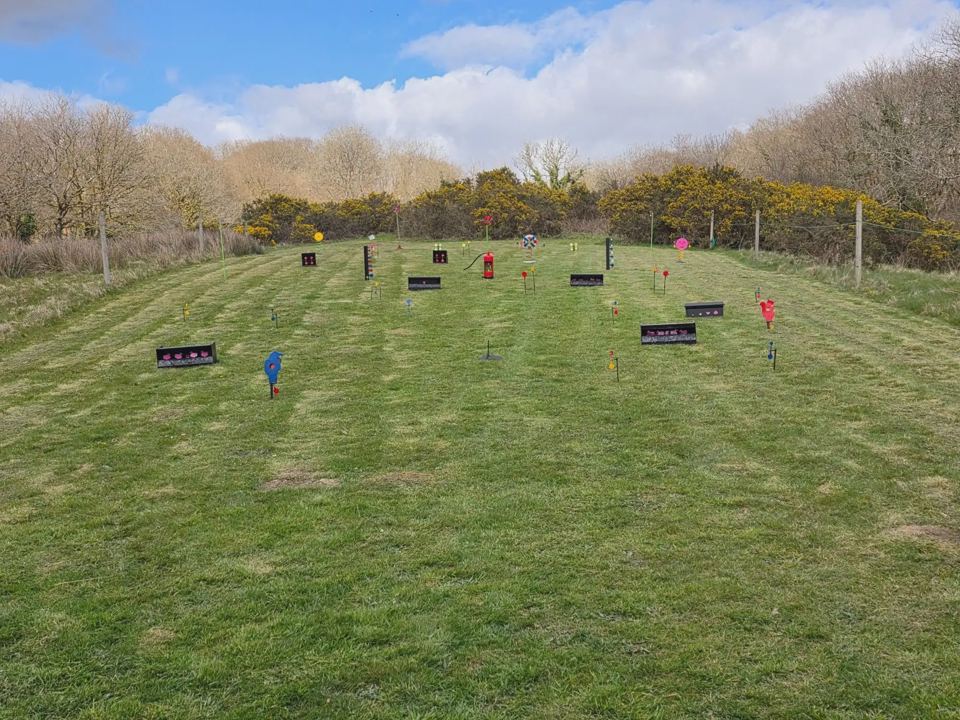 Mown field with markers