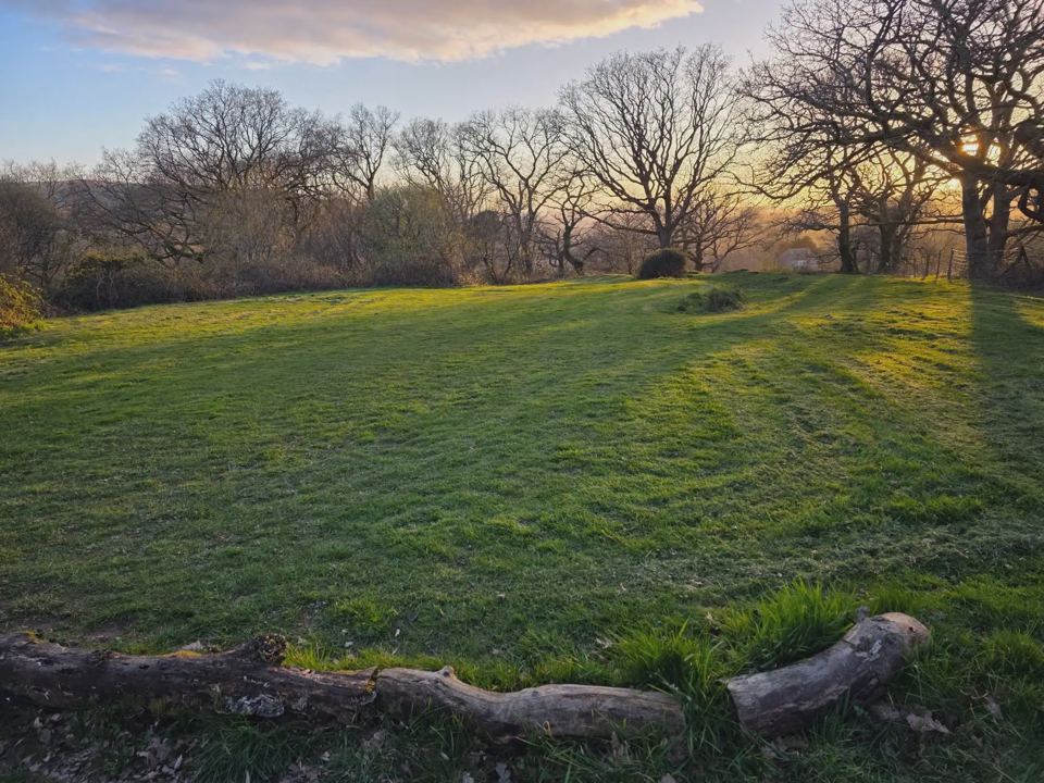 Camping field at sunset