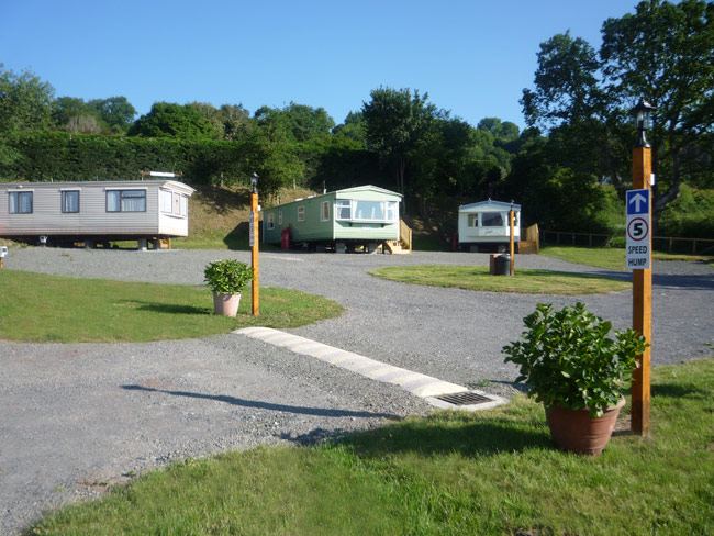 Static caravans beside the drive