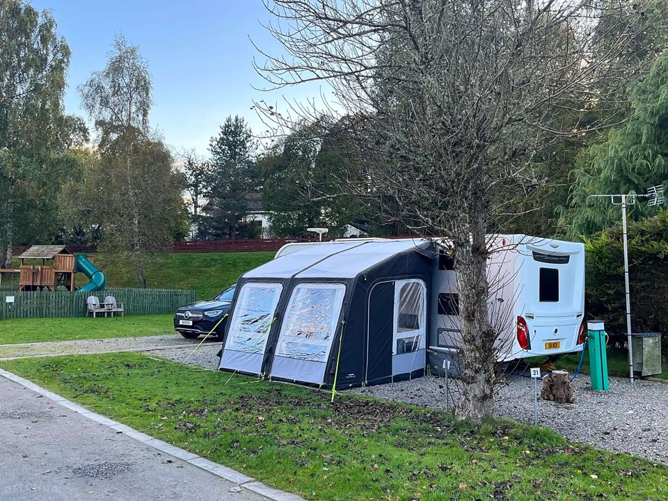 Caravan with awning on a pitch