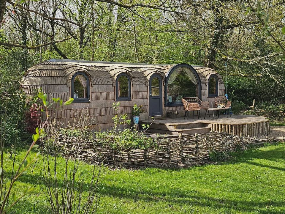 Curved wooden cabin