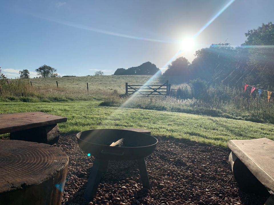 Fire pit looking over the field
