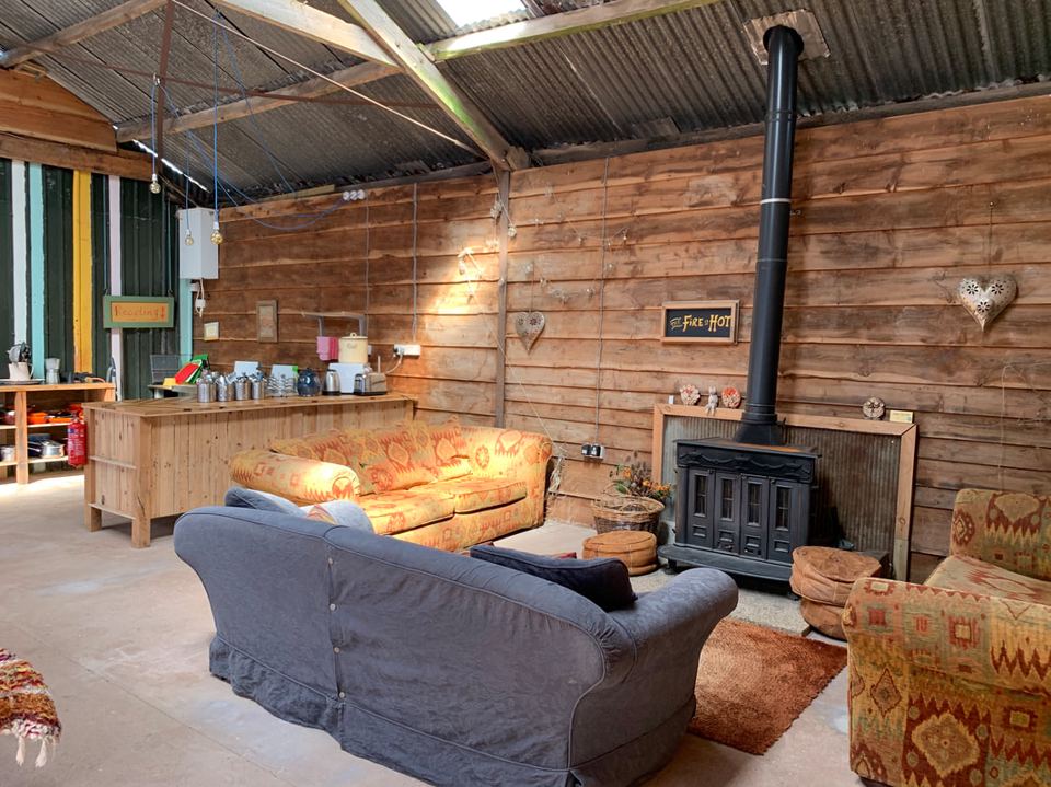 Barn lounge with log burner