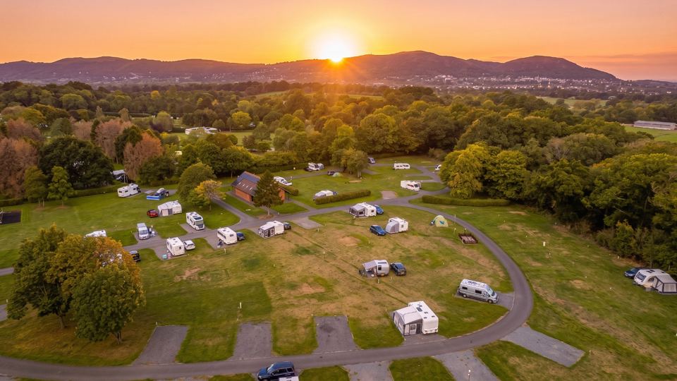 Site at sunset, Malverns behind
