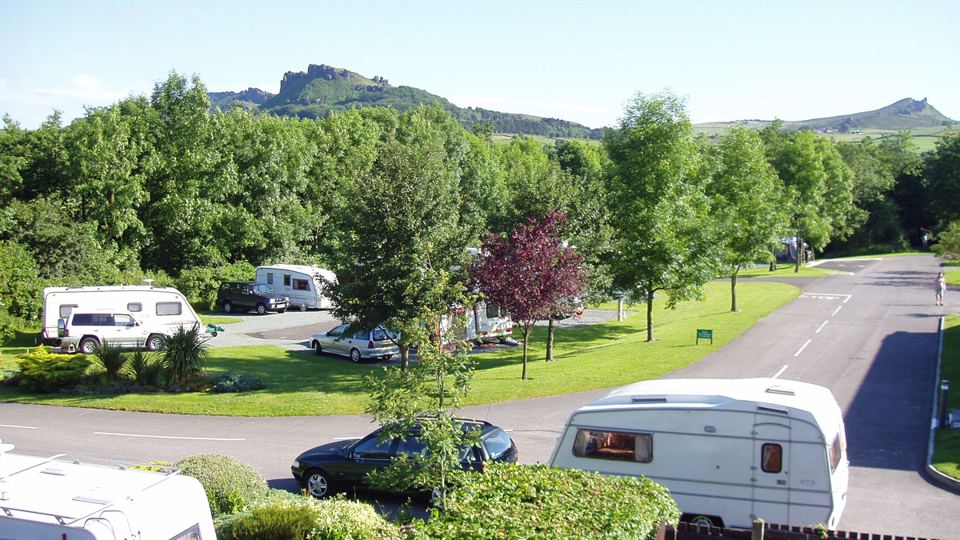 Pitches with ridge behind