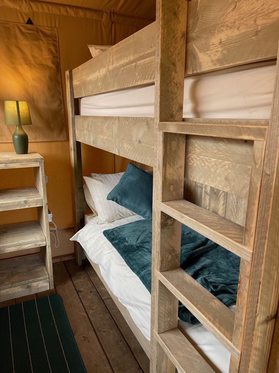 Bunk beds inside the tent