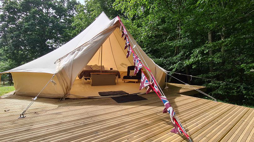 Bell tent on its deck