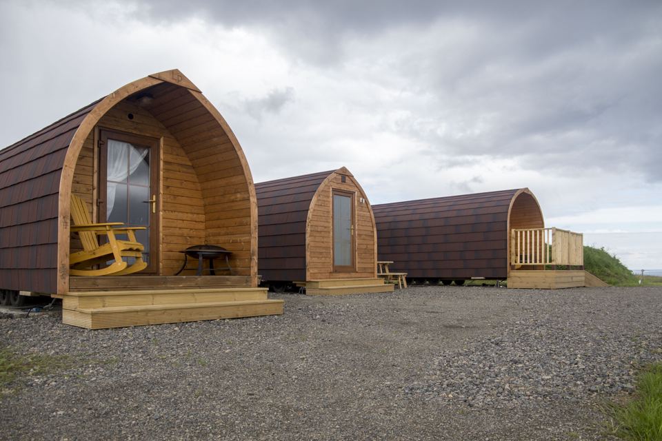 Row of camping pods