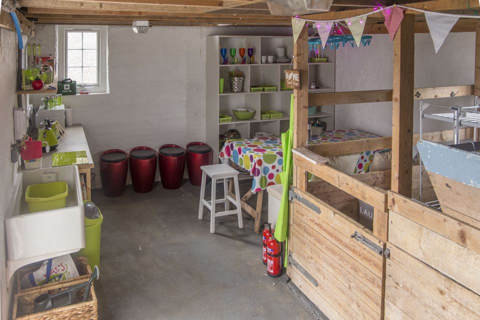 Barn kitchen and seating area