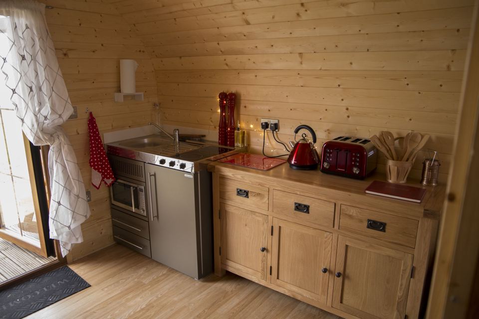 Kitchenette in a camping pod