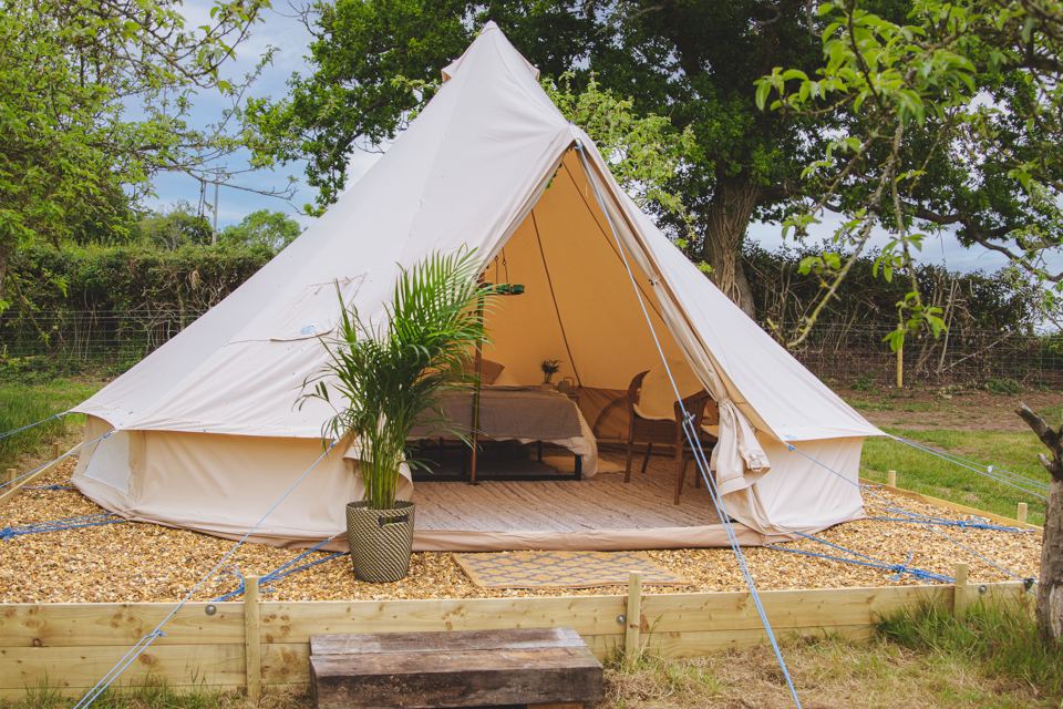 Bell tent on decked base