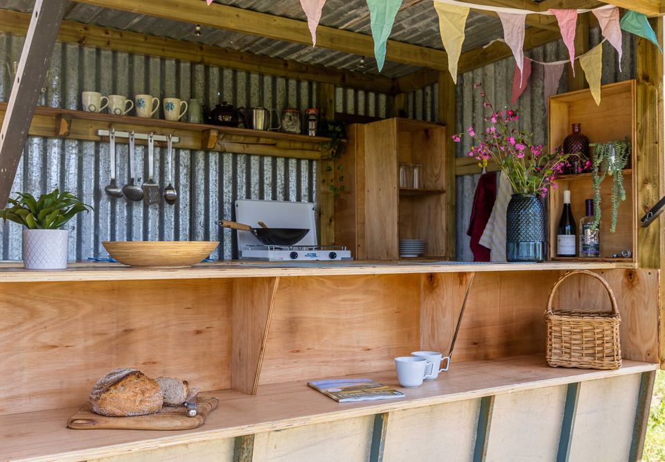 Wooden kitchen with bunting