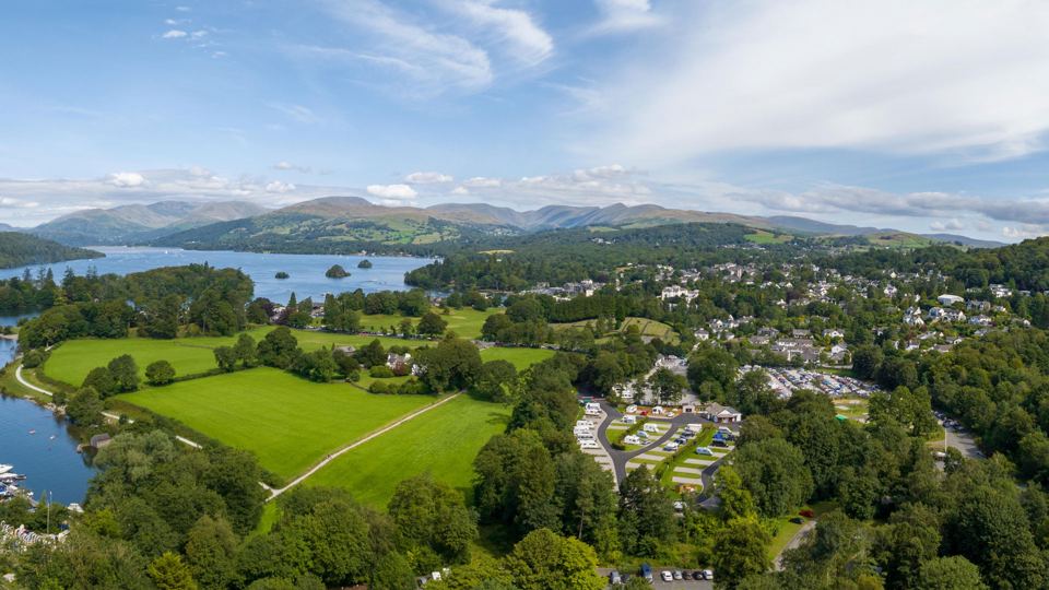 Aerial view of the site by the lake