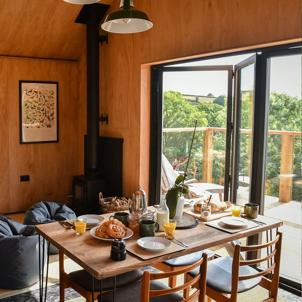 Wood burner and terrace doors