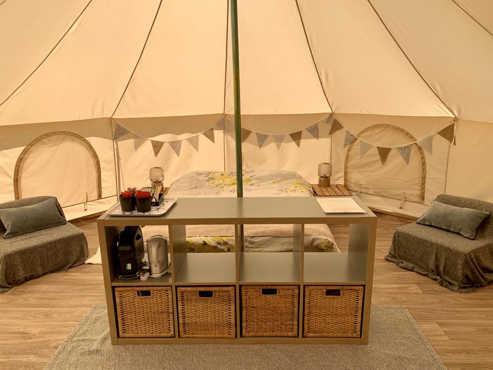Inside a bell tent