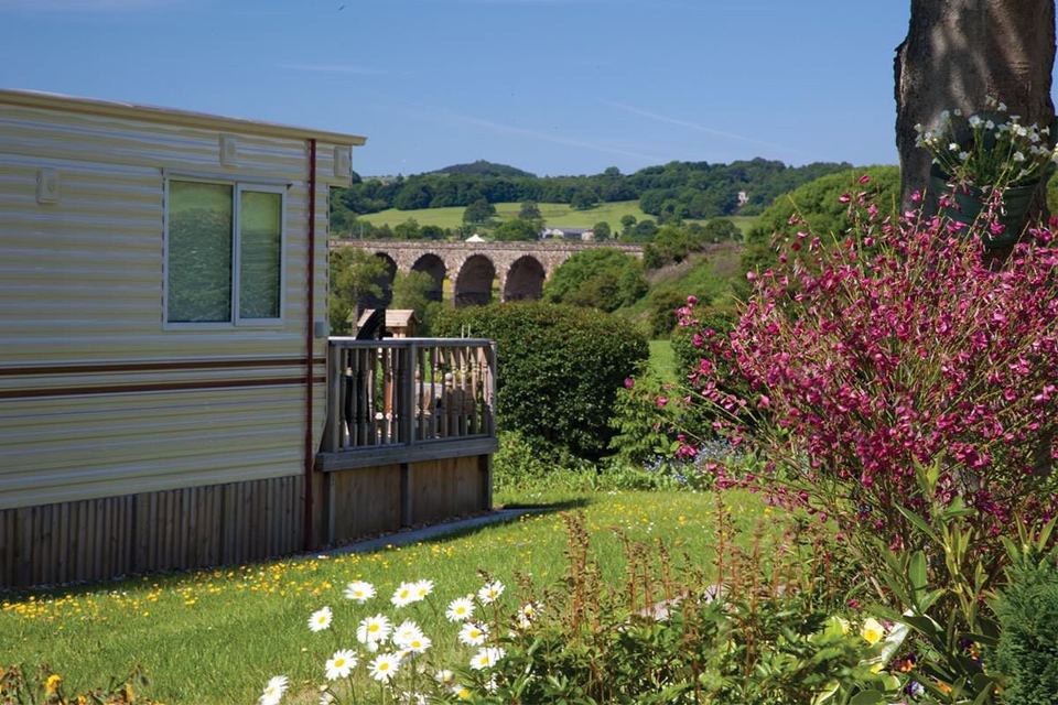 Caravan with viaduct view