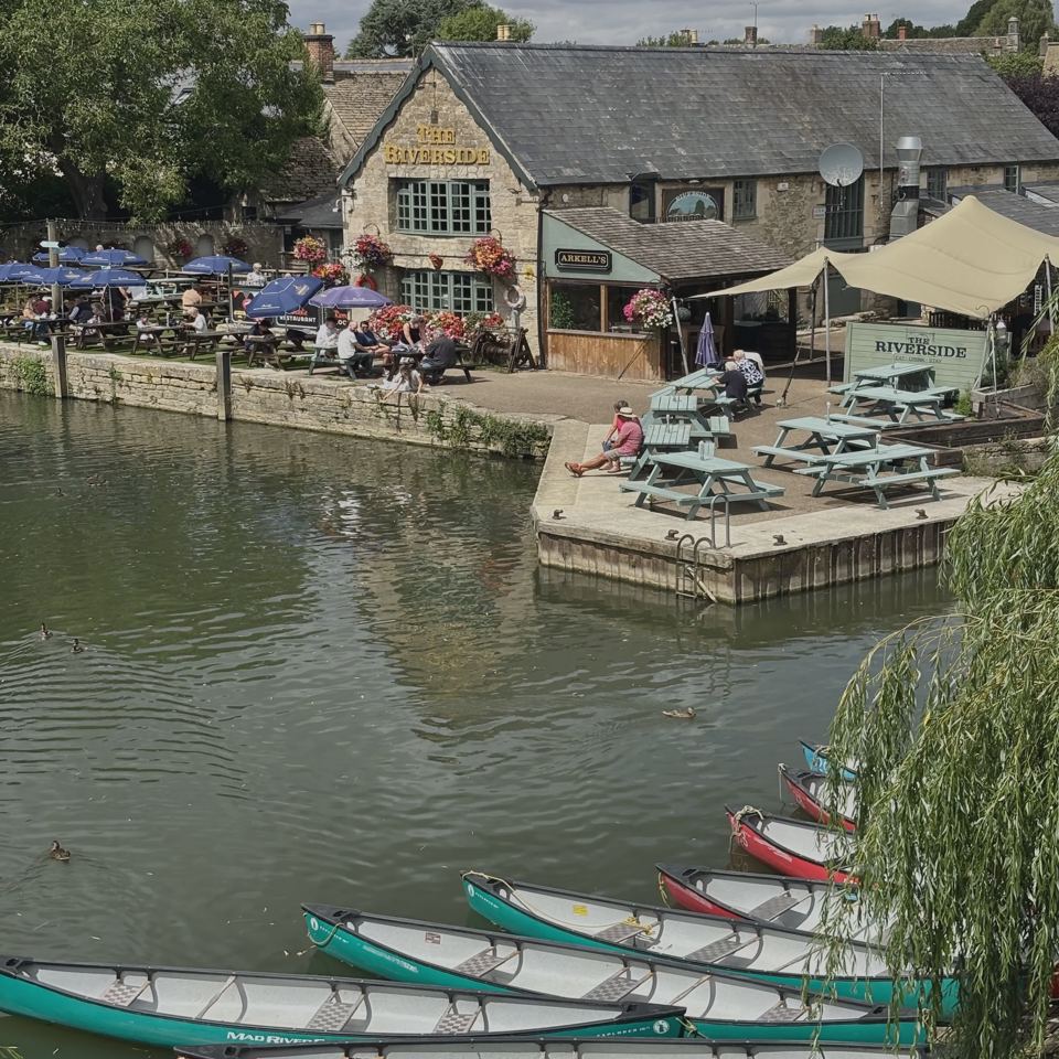 Riverside pub and canoes