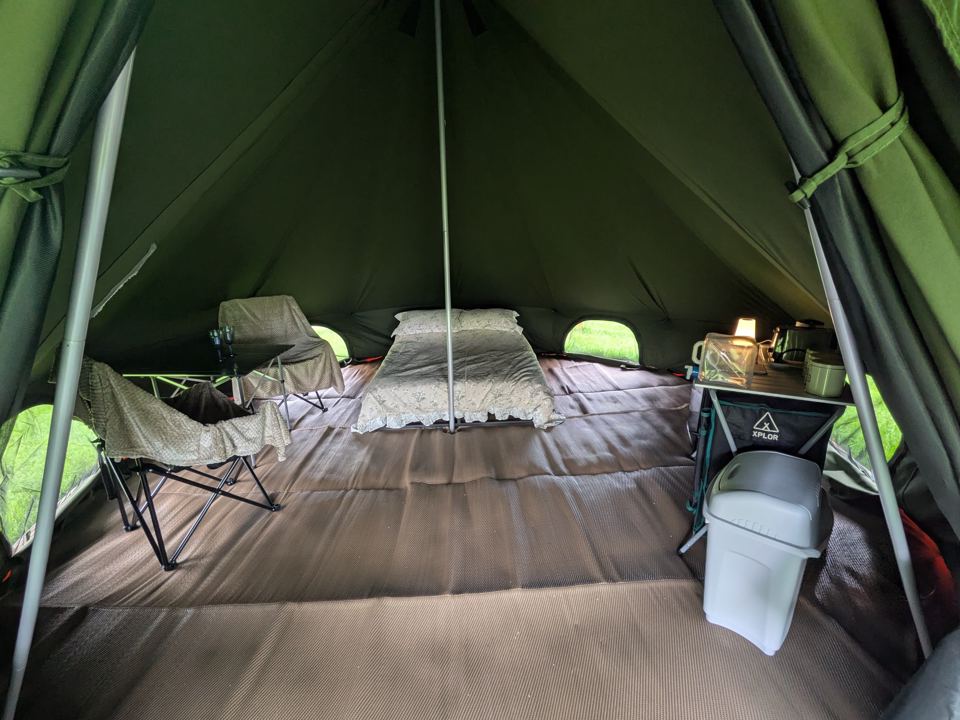 Inside a bell tent