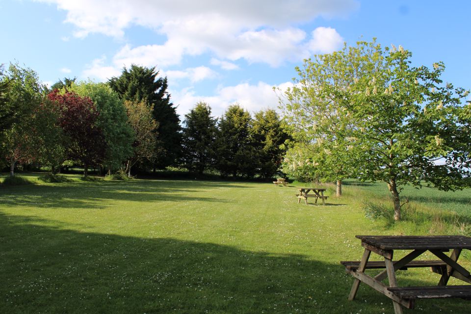 Open pitch area with picnic bench