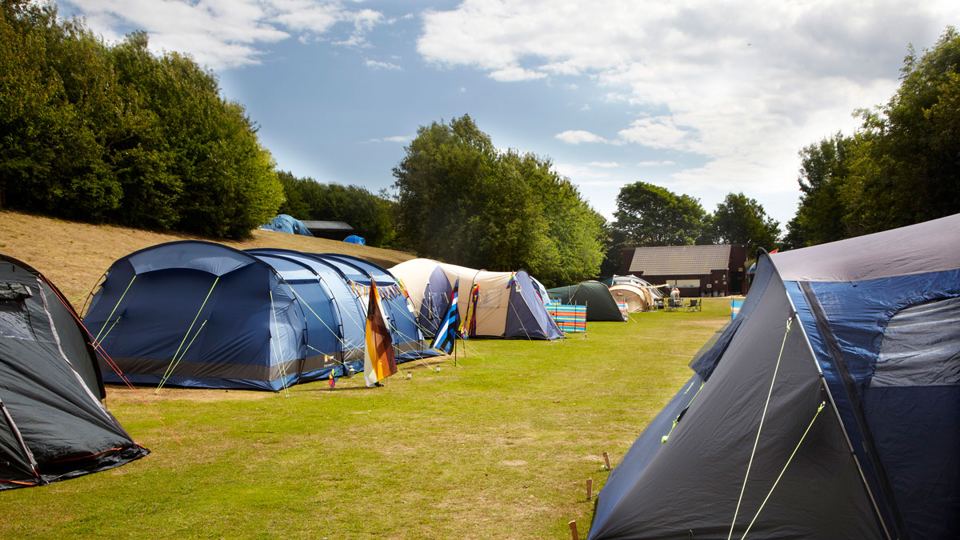 Tent pitches on grass