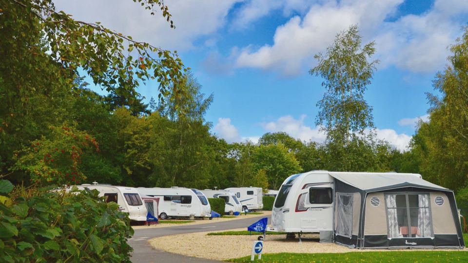 Caravan with awning on pitch