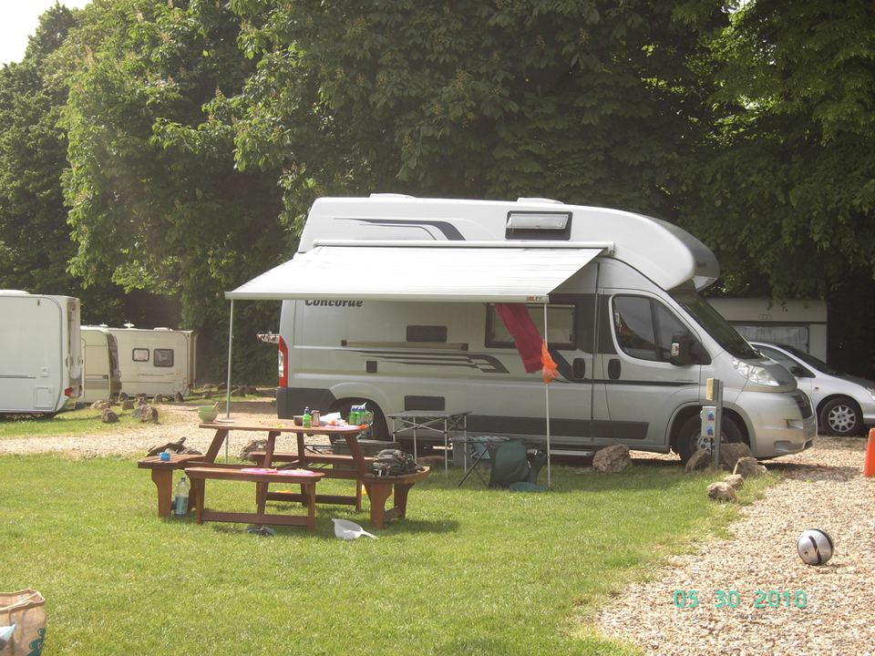 Motorhome with awning on a pitch