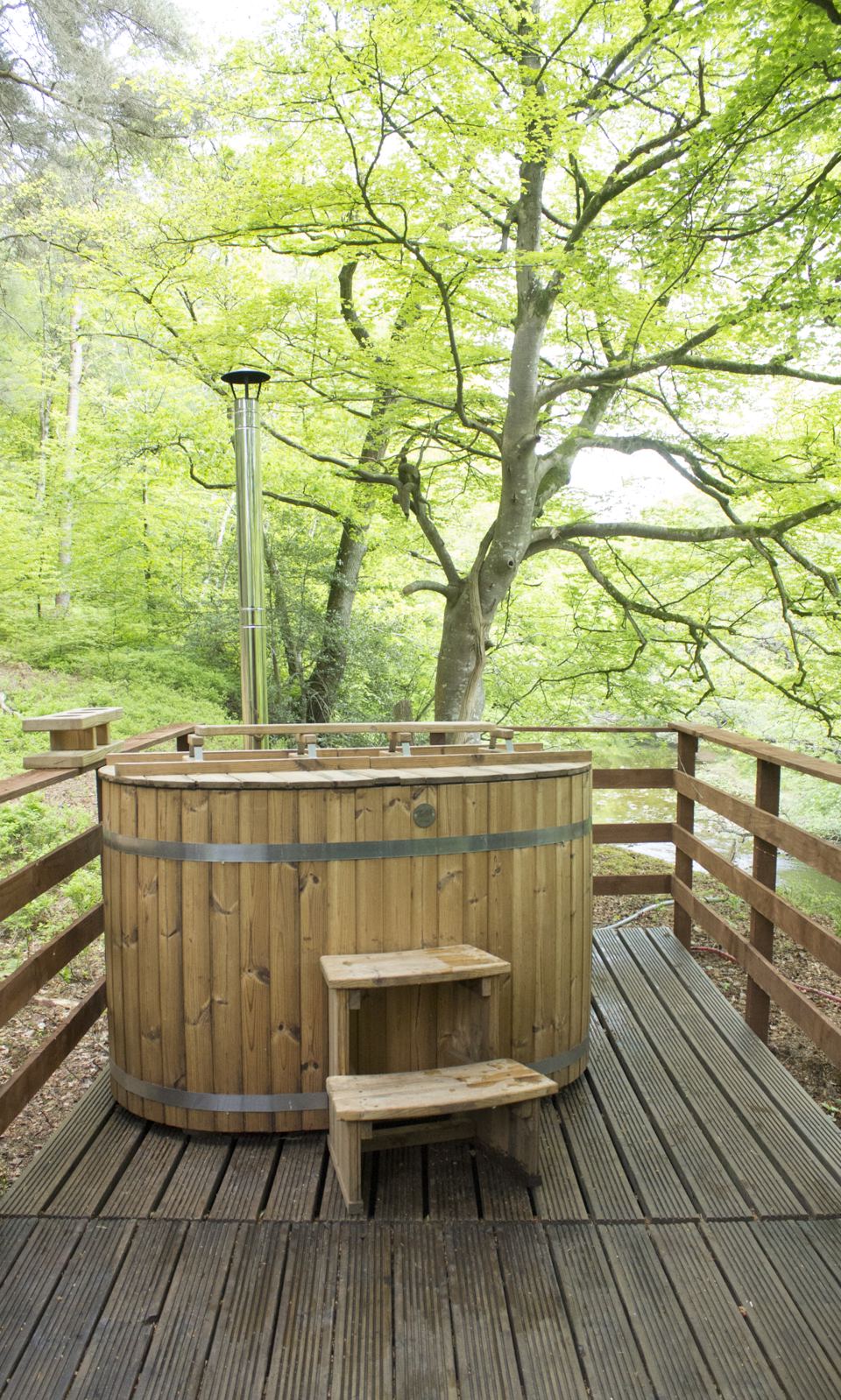 Wood-fired hot tub on the deck