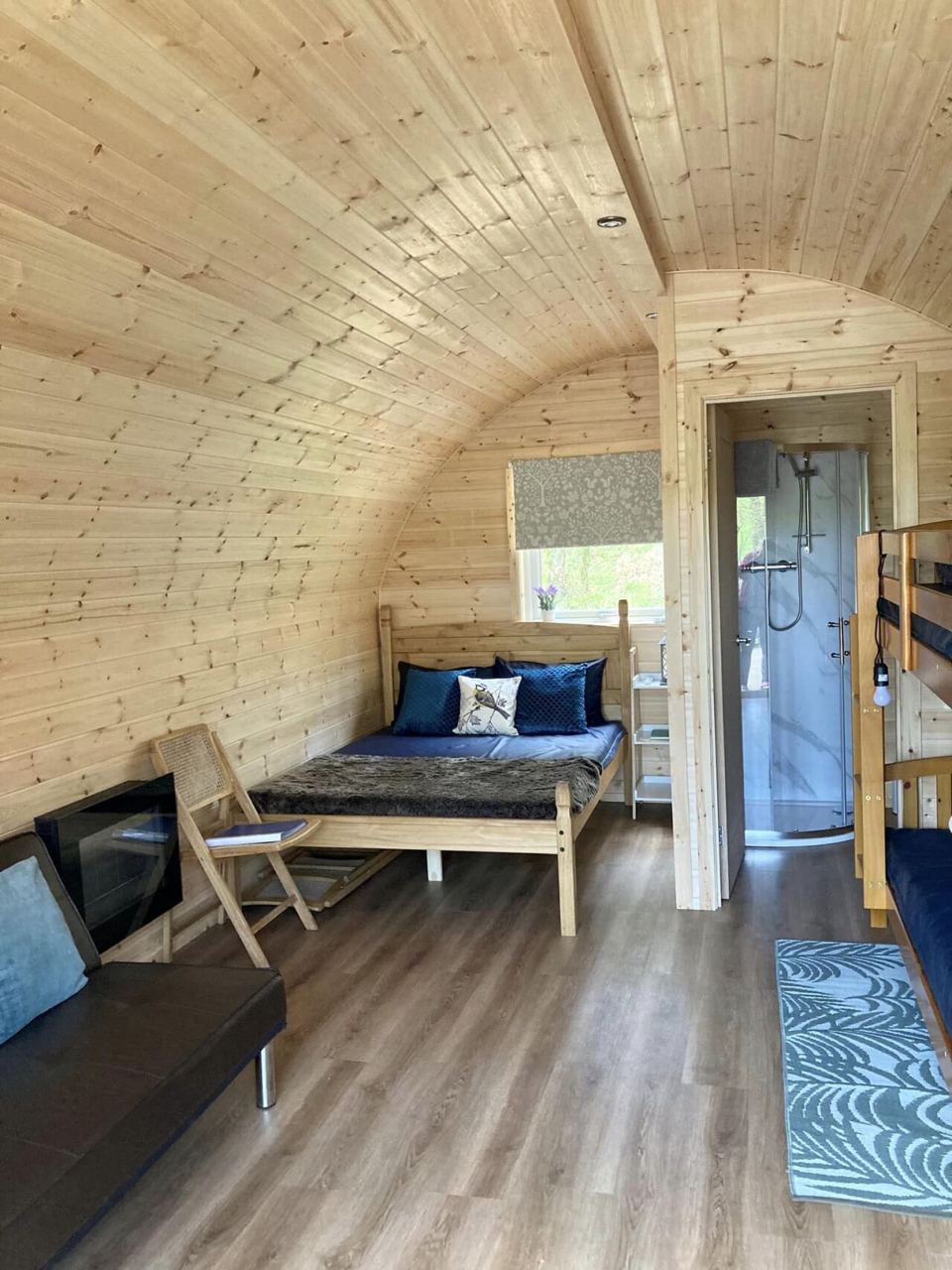 Inside the pod with double bed