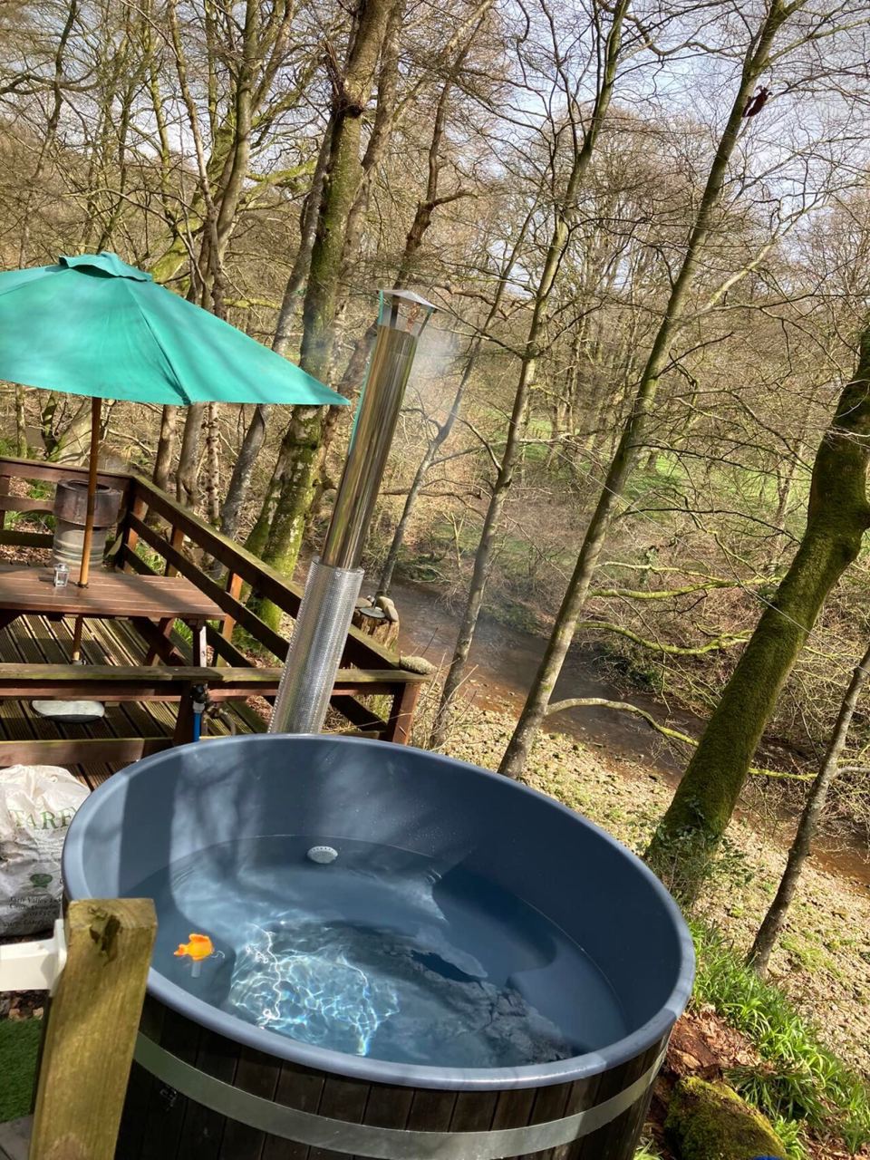 Hot tub overlooking the stream