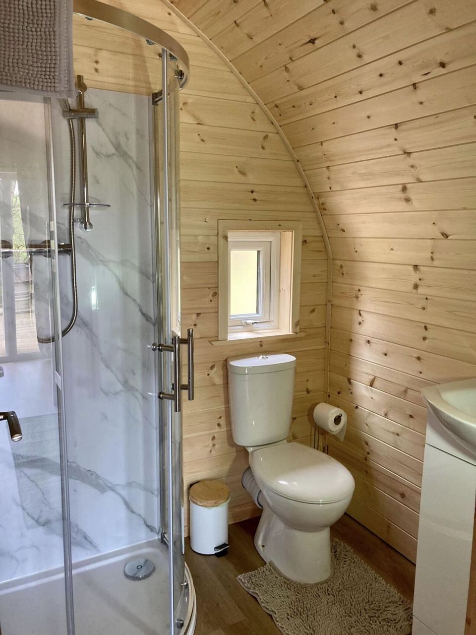 Shower and toilet in the pod