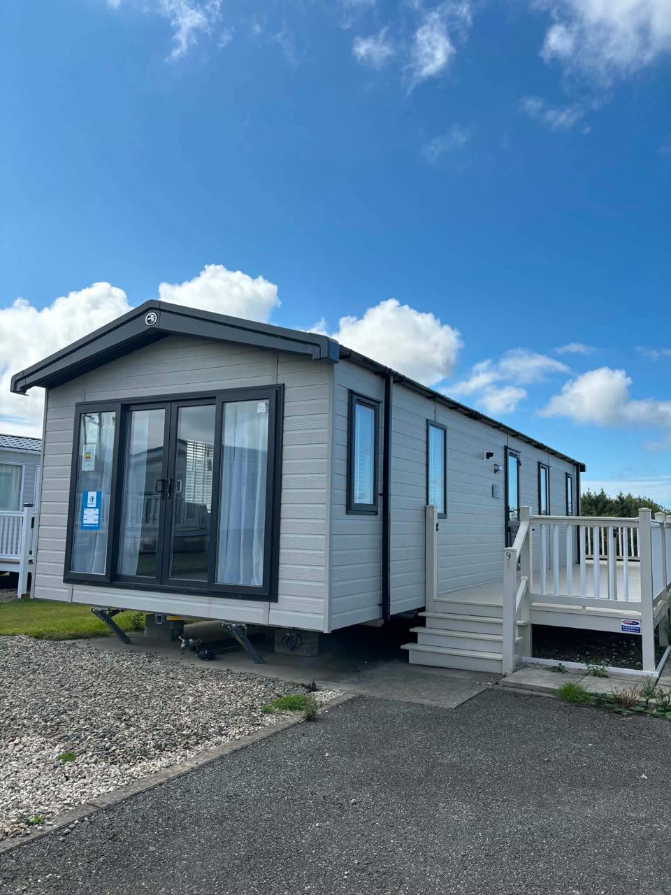Modern static caravan with decking
