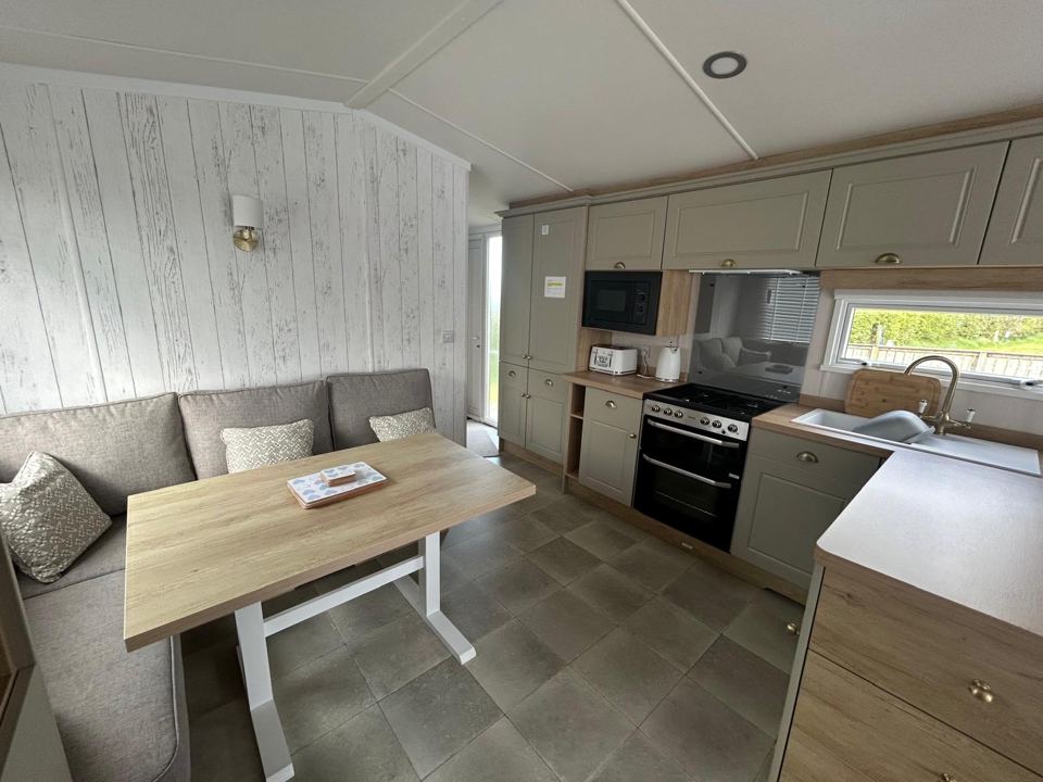 Caravan kitchen and dining area