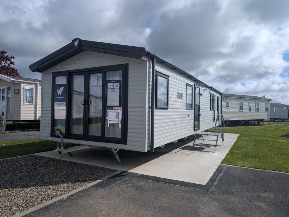 Static caravan with patio