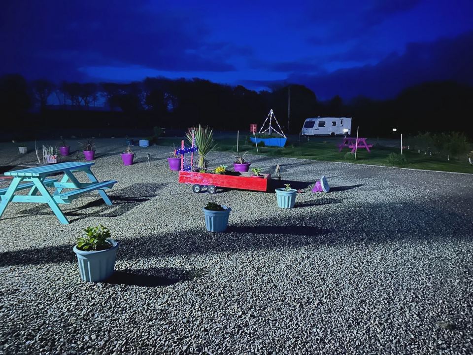 Gravel pitches at dusk