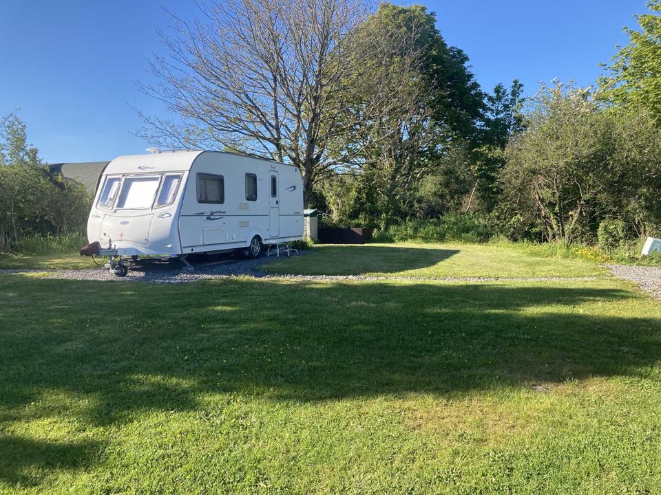 Touring caravan on the grass