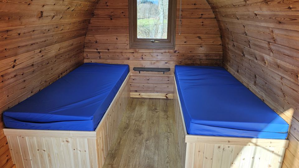 Bunk beds inside the pod