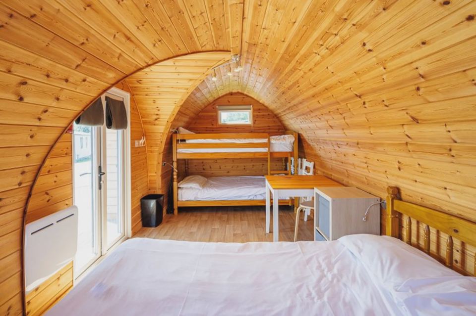 Inside a camping pod