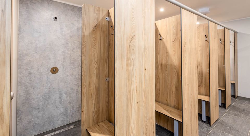 Shower cubicles in the amenity block