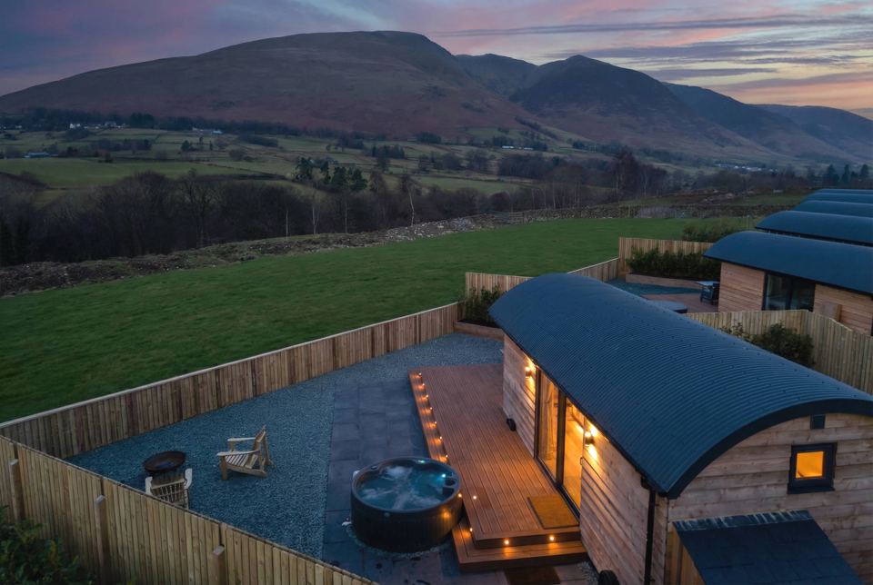 Glamping pod with hot tub on the decking