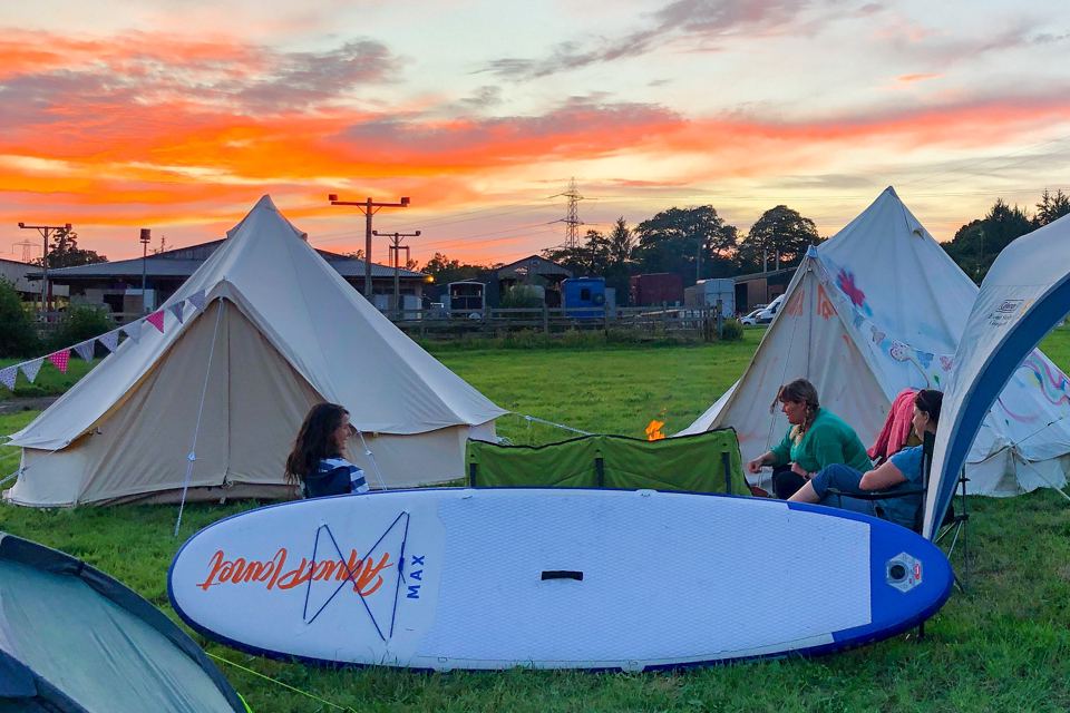 Bell tents at sunset