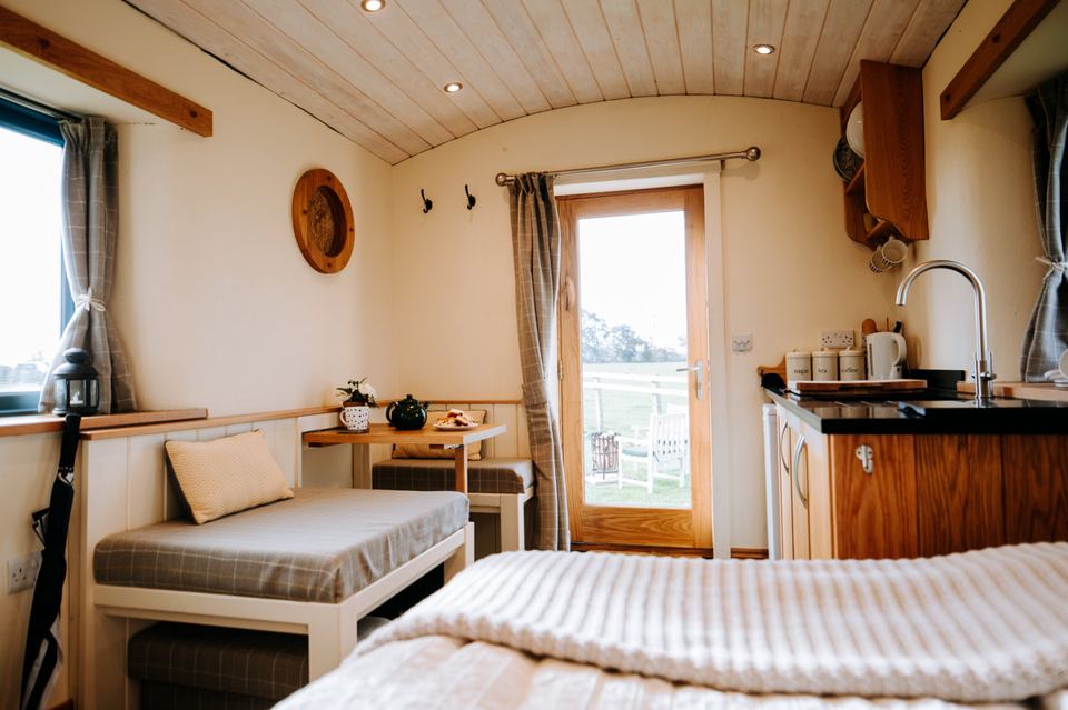 Inside the glamping lodge