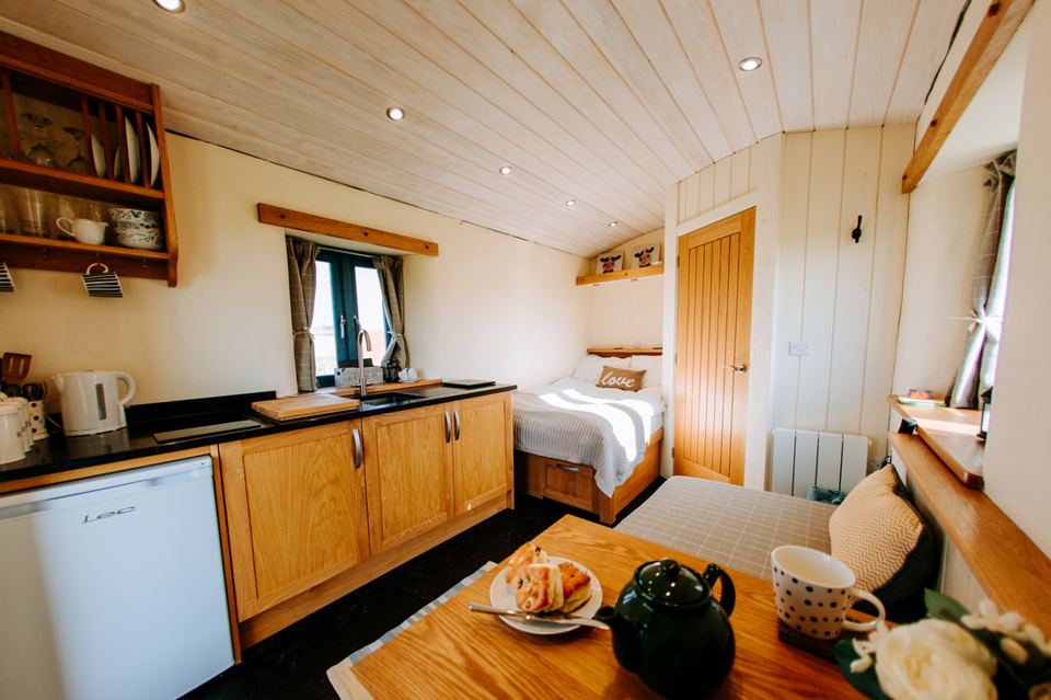 Inside the glamping lodge