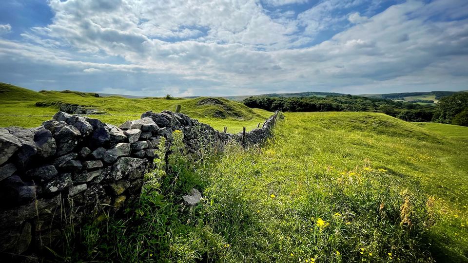 Dry-stone walls and fields nearby
