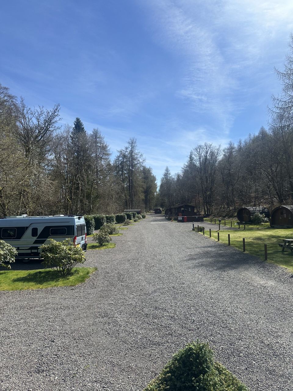 Gravel track past motorhome bays