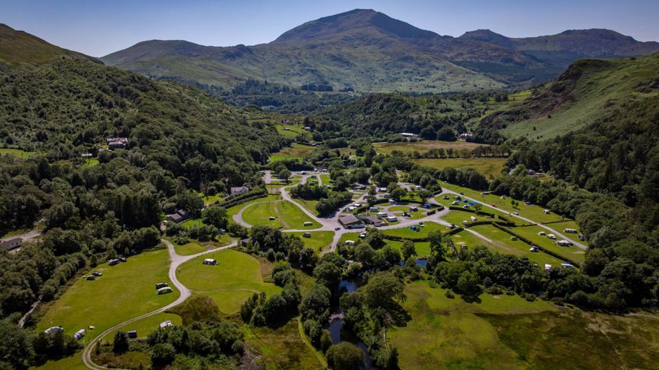 Aerial view of the park and mountains