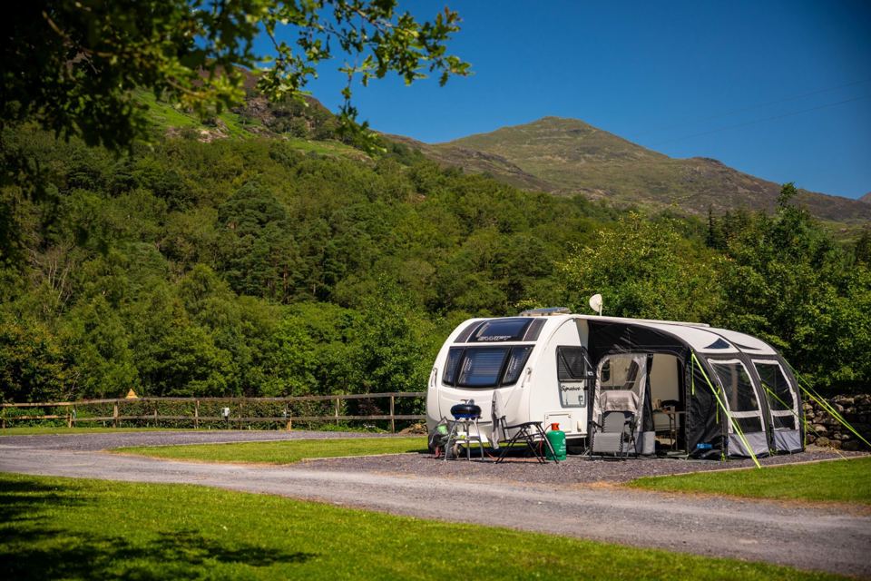 Caravan on a gravel pitch