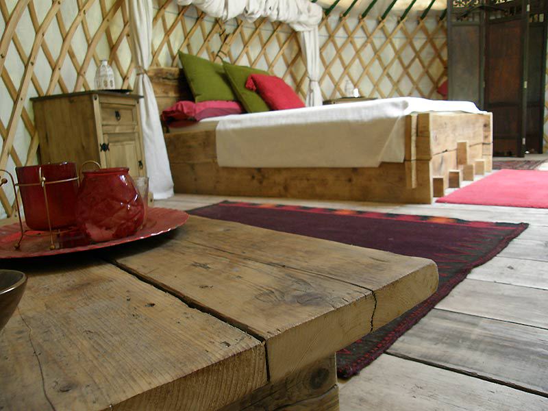 Bed inside a yurt